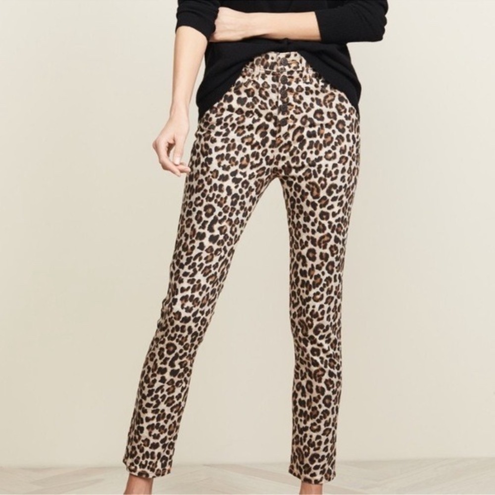 Veronica Beard Jeans Leopard Print High Rise Button Fly Skinny Pants‎ Size 26